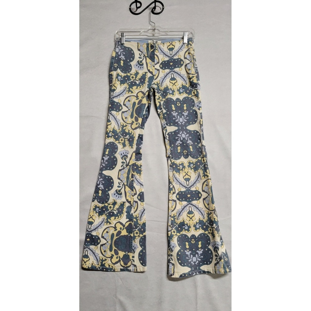 Cream Blue Yellow Print We The Free 25 Flared Jeans Size S